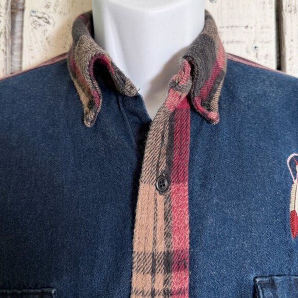 VTG Wrangler Denim Flannel Men’s Medium Shirt Feathers Western Cowboy Rodeo Gift - Picture 3 of 12